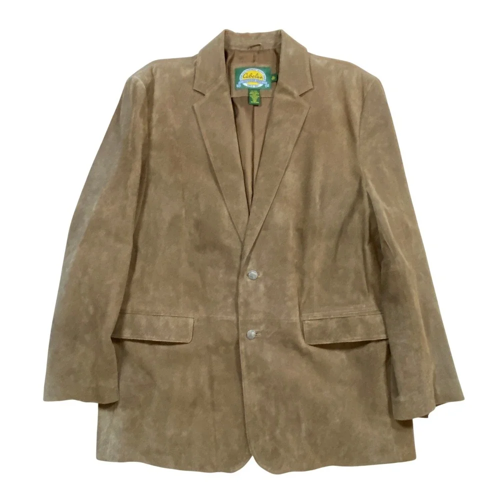 VTG Cabelas 50 Tall Genuine Leather Suede Blazer Jacket Buffalo Nickel‎ Buttons